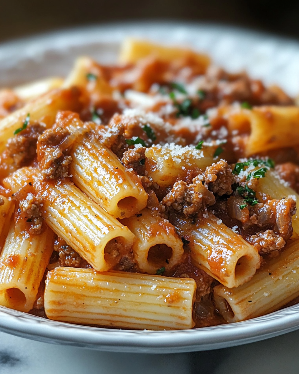 Rich Meat Sauce Rigatoni