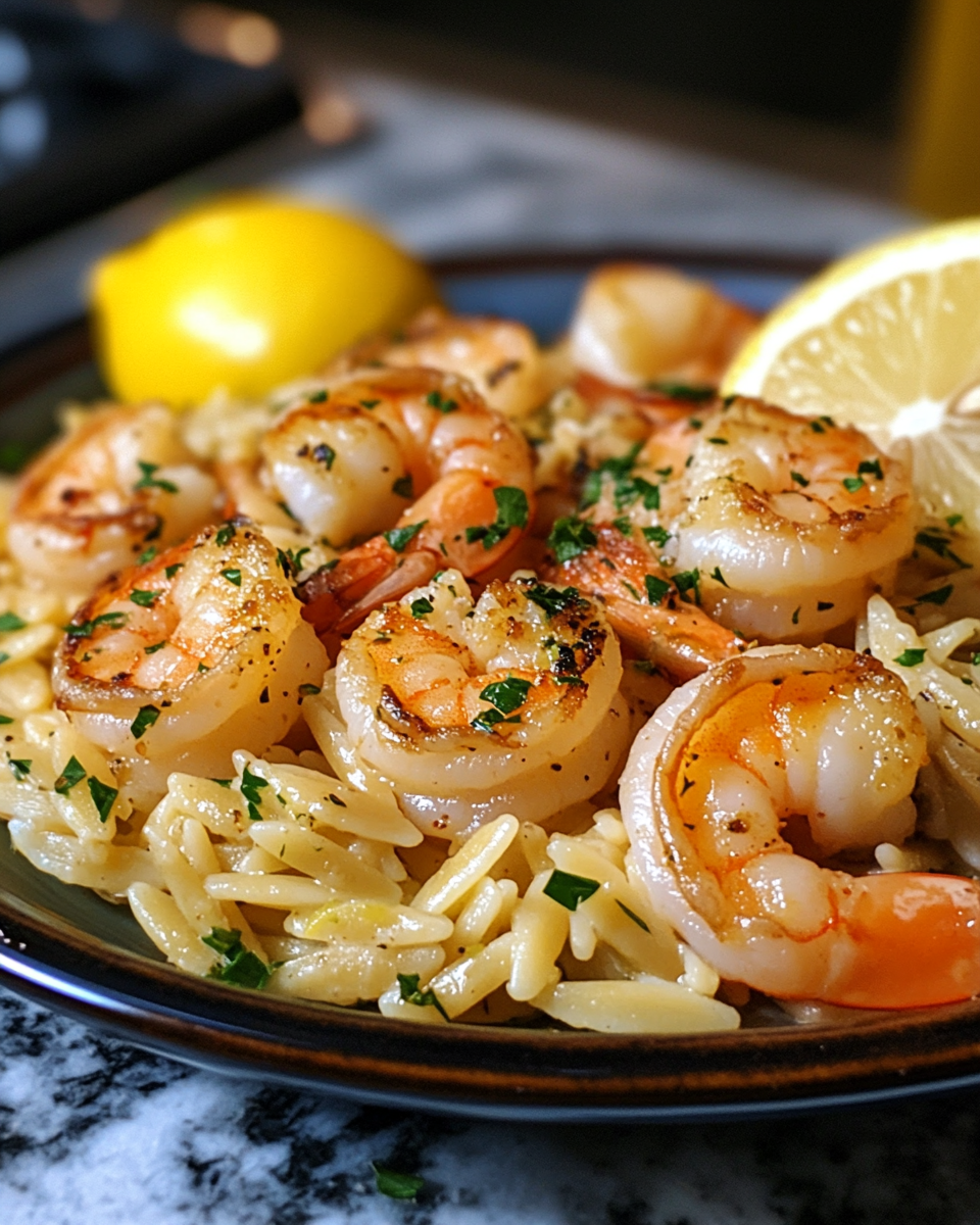 Garlic Shrimp Orzo with Lemon
